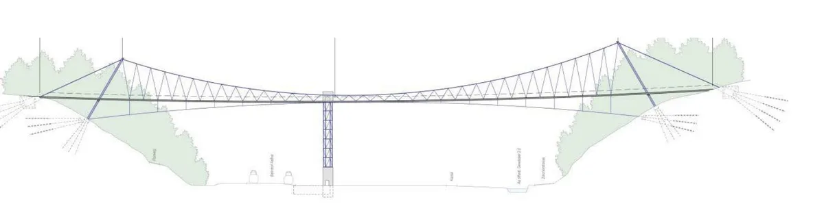 Ansicht der geplanten Hängebrücke über das Aatal.